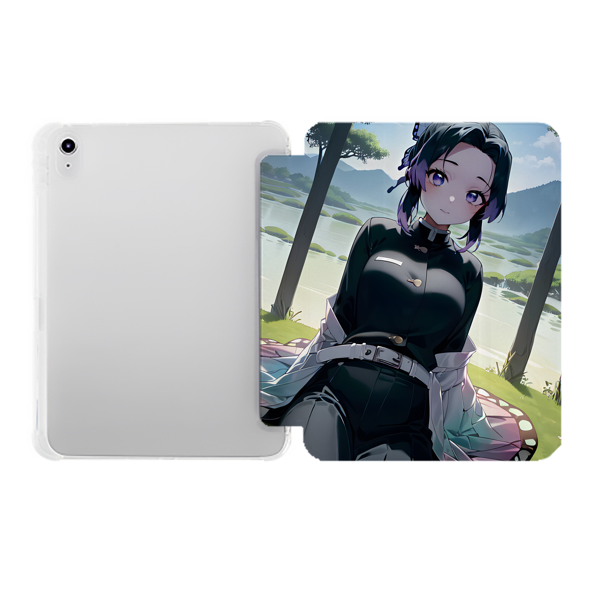 （画像用） 鬼滅の刃（きめつのやいば）蟲柱-胡蝶 しのぶ／こちょう しのぶ Kochou Shinobu IPad ケース ペン収納付き 三つ折りスタンド PUレザー×シリコン 対応機種9.5/10.5/10.9インチ